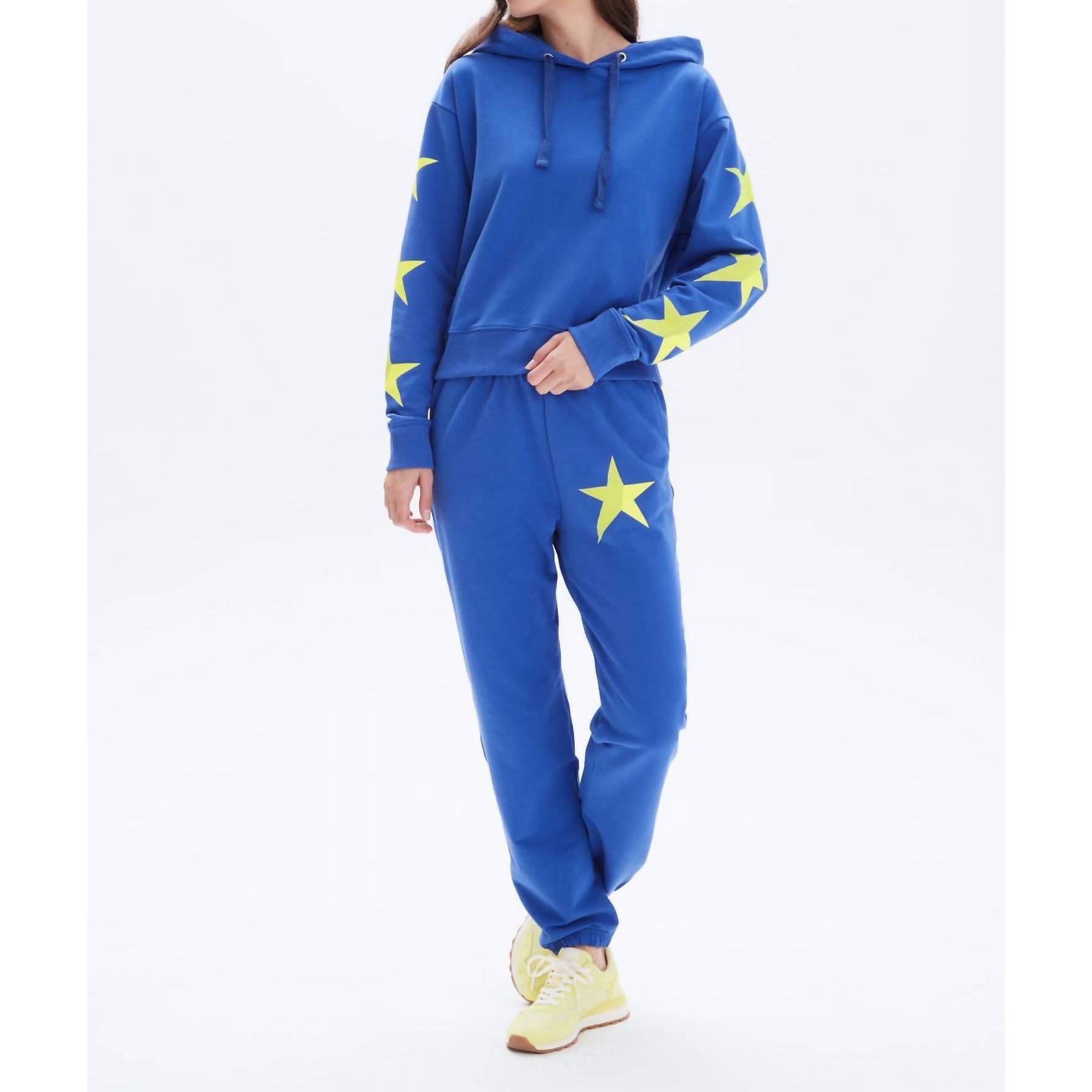 New Chrldr Neon Star Cropped Pullover Hoodie Top In Electric Blue